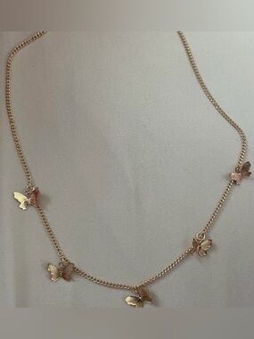 Gold Butterfly in Flight Choker Necklace - Adjustable Length